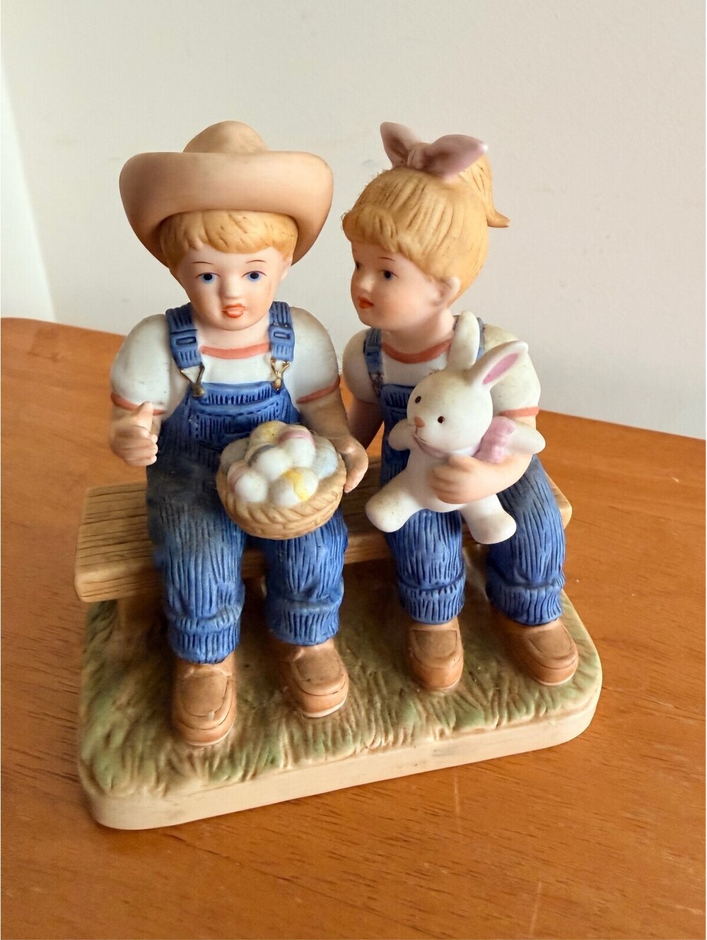 Homco Denim Days Bunny Hutch Figurine 1514 Debbie and Danny Easter